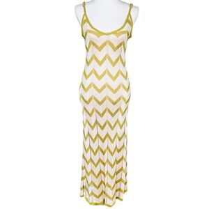 Vici Lime Green Chevron Print Viscose Crochet Maxi Dress Spaghetti Strap Women M